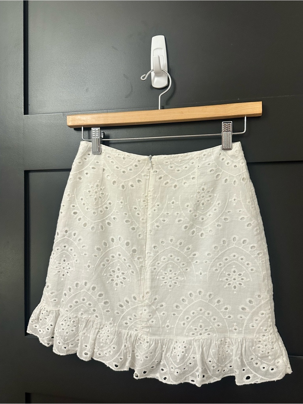 LoveShackFancy White Eyelet Ruffle Wrap Mini Skirt - Picture 2 of 2
